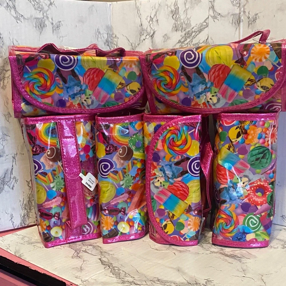 NWT, Claire’s Colorful Cosmetic Organizer BUNDLE (6) W/ Colorful Candy Print
